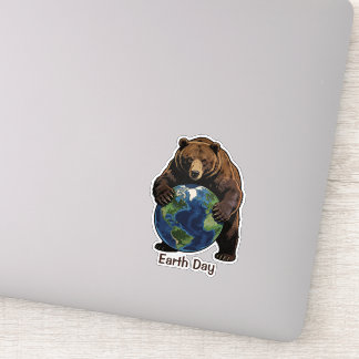 Earth Day Bear Hugging Planet Design Sticker