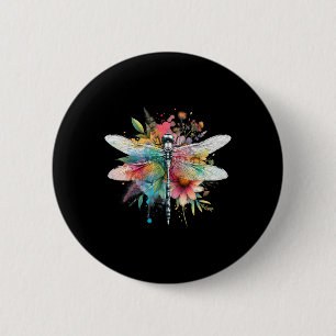 Earth Day Beautiful Dragonfly Watercolor Art Insec Button