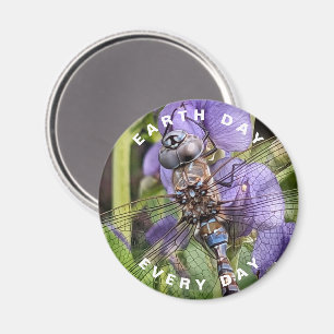 Earth Day Blue-Eyed Darner Dragonfly on Flower Magnet