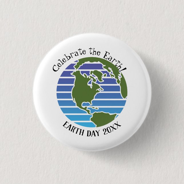 Earth Day Blue Green Globe Map Planet Button (Front)