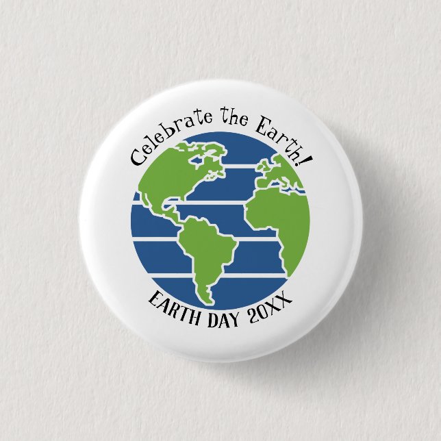 Earth Day Blue Green Globe Map Planet Button (Front)