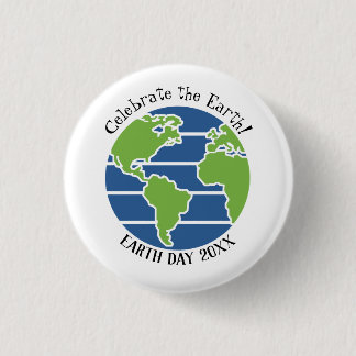 Earth Day Blue Green Globe Map Planet Button