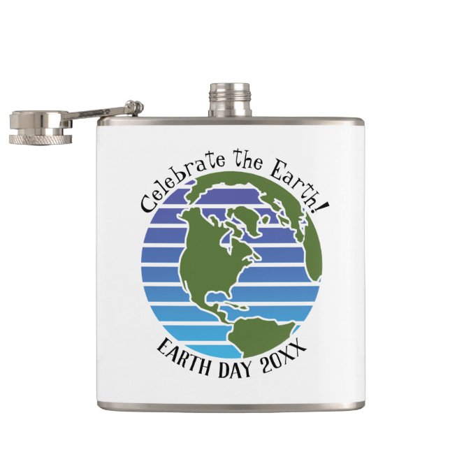 Earth Day Blue Green Globe Map Planet Flask (Opened)