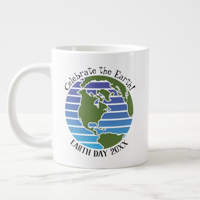 Earth Day Blue Green Globe Map Planet Giant Coffee Mug (Left)