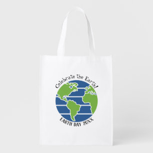 Earth Day Blue Green Globe Map Planet Grocery Bag
