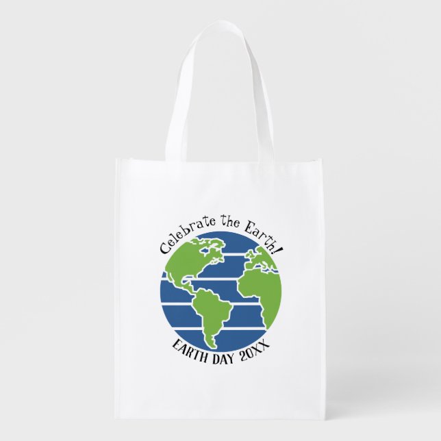 Earth Day Blue Green Globe Map Planet Grocery Bag (Front)