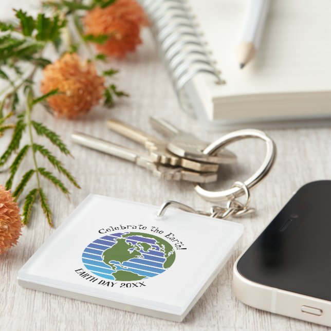 Earth Day Blue Green Globe Map Planet Keychain (Front Right)