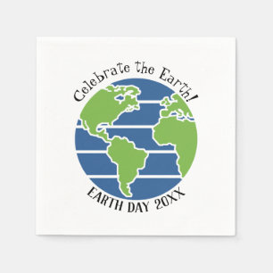 Earth Day Blue Green Globe Map Planet Napkins