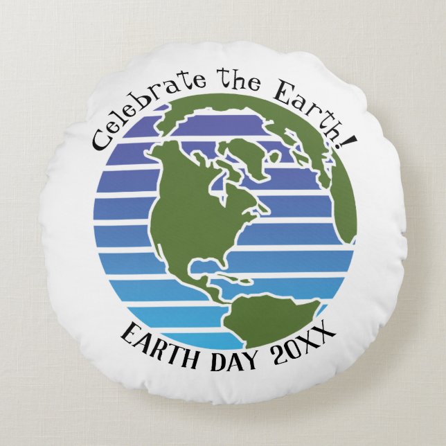 Earth Day Blue Green Globe Map Planet Round Pillow (Front)
