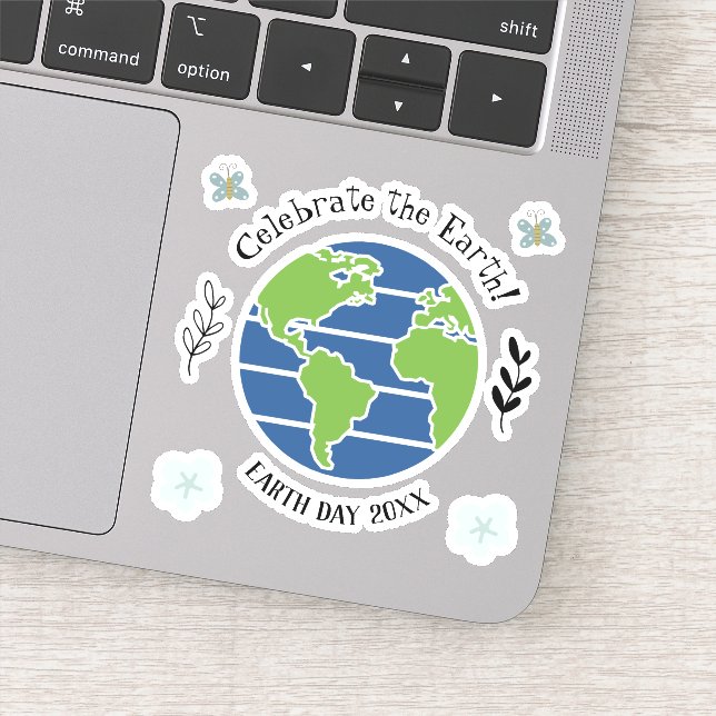 Earth Day Blue Green Globe Map Planet Sticker (Detail)