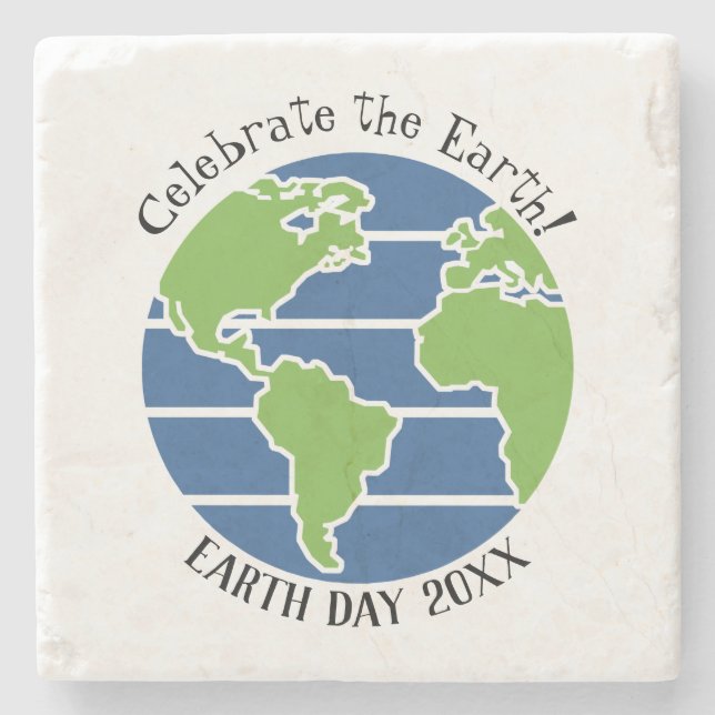 Earth Day Blue Green Globe Map Planet Stone Coaster (Front)
