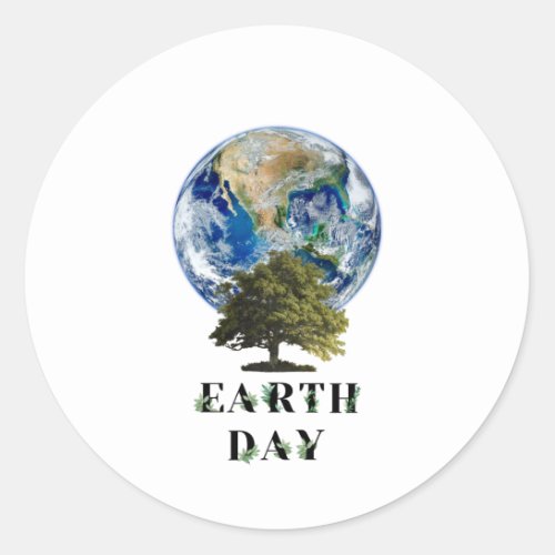 Earth Day Botonical Typography And Planet Earth Classic Round Sticker