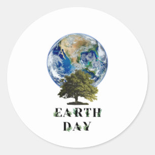 Earth Day Botonical Typography And Planet Earth Classic Round Sticker