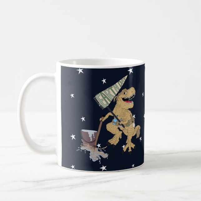 Earth Day Brwn Dino on classic white coffee mug (Left)