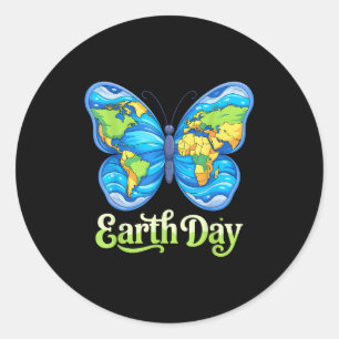 Earth day butterfly planet earth conservation men classic round sticker