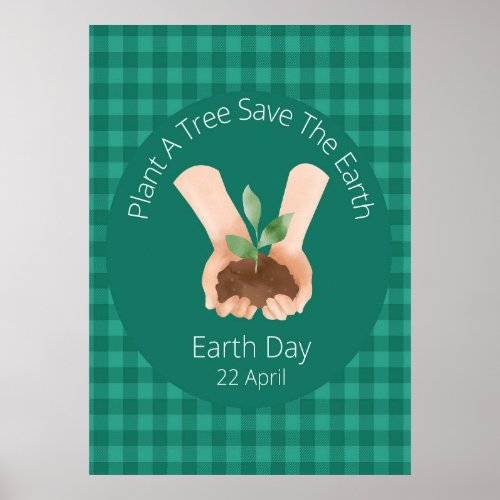 Earth Day Celebration in Teal Green Buffalo Checks Poster