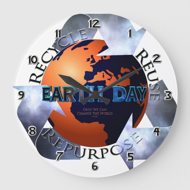 Earth Day Change The World Large Clock (Front)