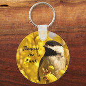 Earth Day Chickadee Bird Yellow Flowers Keychain (Front)