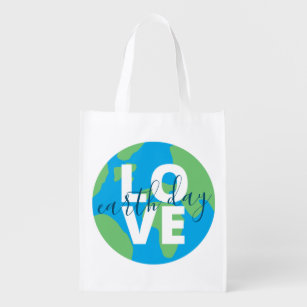 Earth Day Cute Blue Green Statement Planet Graphic Grocery Bag