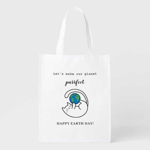 Earth day cute funny cat pun planet perfect grocery bag