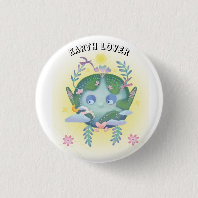 Earth day cute planet button (Front)