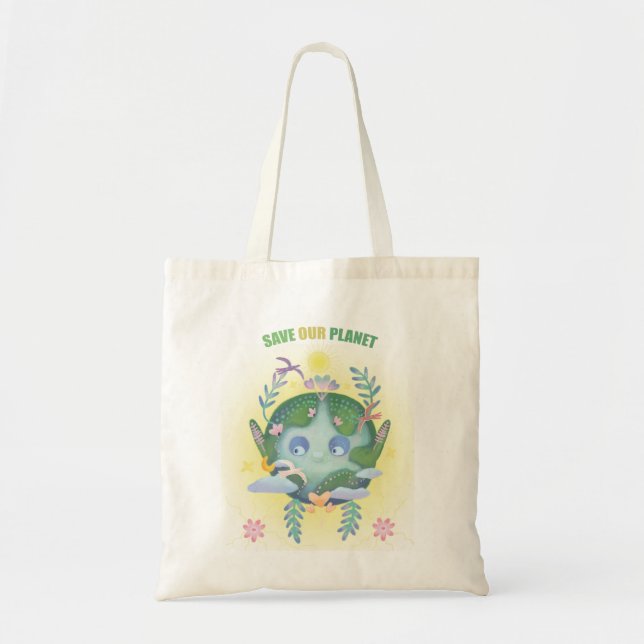 Earth day cute planet tote bag (Front)