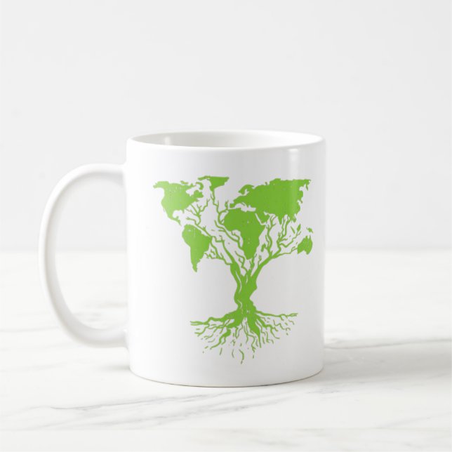 Earth Day  Cute World Map Tree Pro Environment Pla Coffee Mug (Left)