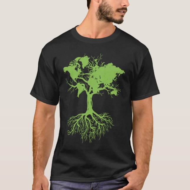 Earth Day  Cute World Map Tree Pro Environment Pla T-Shirt (Front)