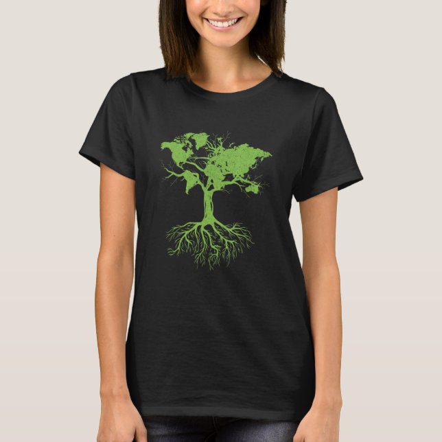 Earth Day  Cute World Map Tree Pro Environment Pla T-Shirt (Front)