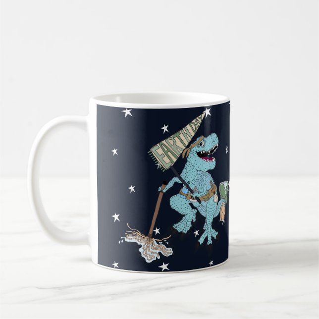 Earth Day Dino on classic white coffee mug (Left)