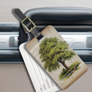 Earth Day ECO dictionary prints vintage oak tree Luggage Tag
