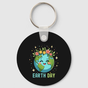 Earth Day Environment Cute Earth With Floral Keychain