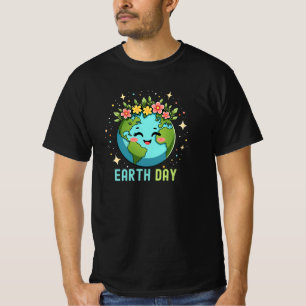 Earth Day Environment Cute Earth With Floral T-Shirt