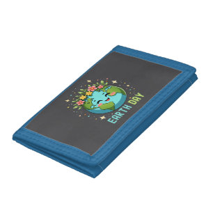 Earth Day Environment Cute Earth With Floral Trifold Wallet