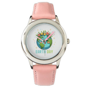 Earth Day Environment Cute Earth With Floral Watch