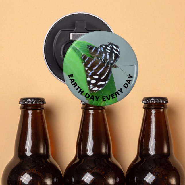 Earth Day Every Day Blue Wave Butterfly Photo Bottle Opener (In Situ Beer Bottles)