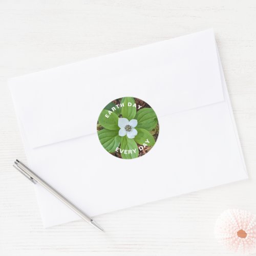 Earth Day Every Day Bunchberry Flower Classic Round Sticker