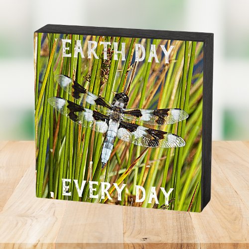Earth Day Every Day Dragonfly Photo Wooden Box Sign