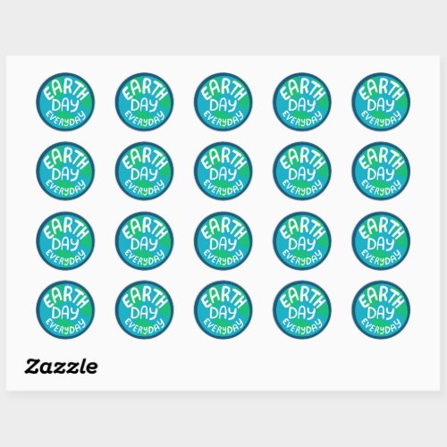 EARTH DAY EVERY DAY Handlettered Planet Classic Round Sticker