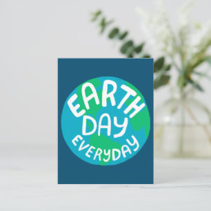 EARTH DAY EVERY DAY Handlettered PLanet Globe Postcard
