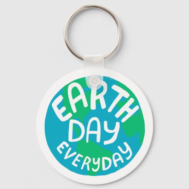 EARTH DAY EVERY DAY Handlettered Planet  Keychain (Front)