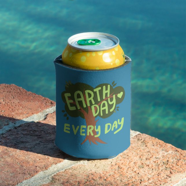 EARTH DAY EVERY DAY Handlettered Tree  Can Cooler (In Situ Pool)