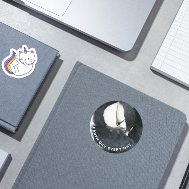 Earth Day Every Day Horned Puffin Photo Classic Round Sticker (In Situ Book)