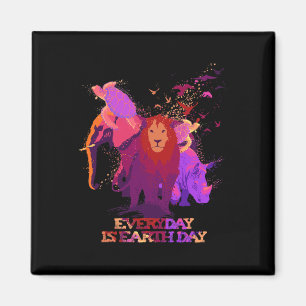Earth Day Every Day Love Elephant Turtles Lion Rhi Magnet