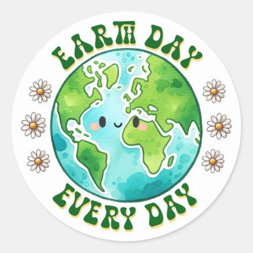 Earth Day Every Day Planet Daisy Classic Round Sticker