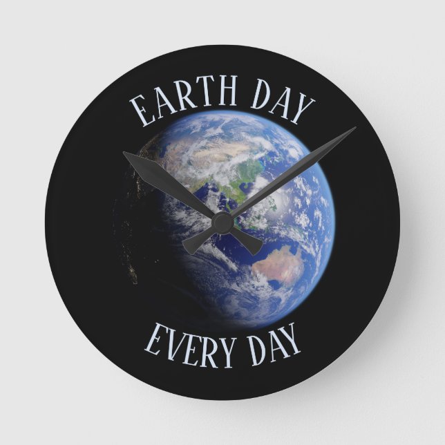 Earth Day Every Day Planet Round Clock (Front)