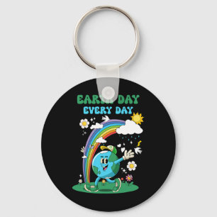 Earth Day Every Day Rainbow Globe Flowers Save The Keychain