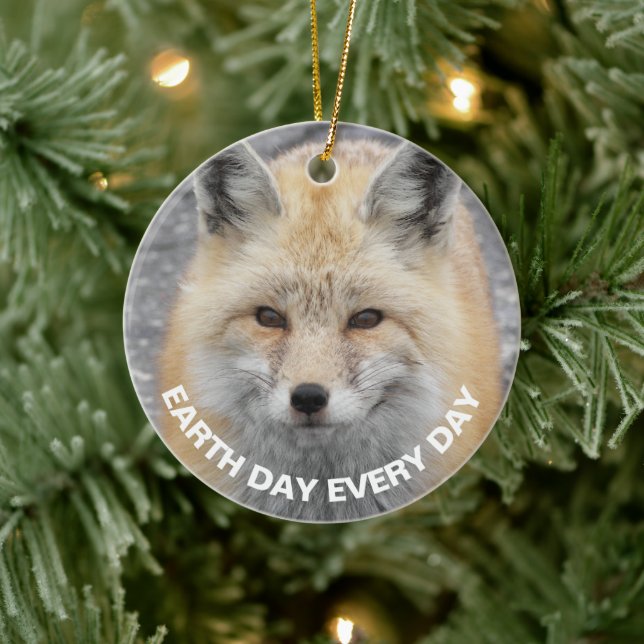 Earth Day Every Day Red Fox Ceramic Ornament (Tree)