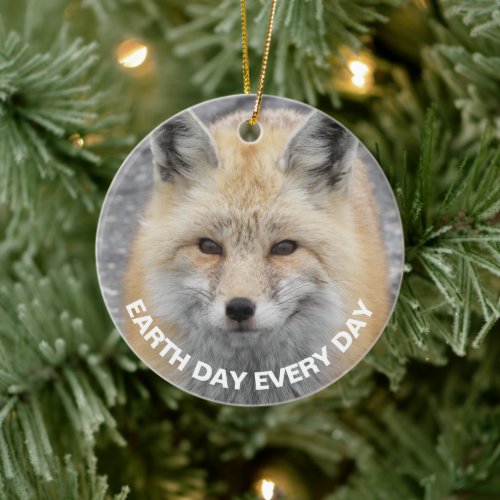 Earth Day Every Day Red Fox Wildlife Photo Ceramic Ornament