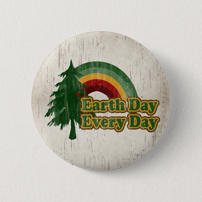 Earth Day Every Day, Retro Rainbow Button (Front)